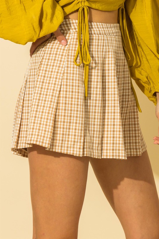 TEASE ME PLAID PLEATED SKATER MINI SKIRT