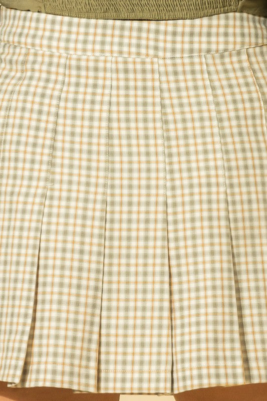 TEASE ME PLAID PLEATED SKATER MINI SKIRT