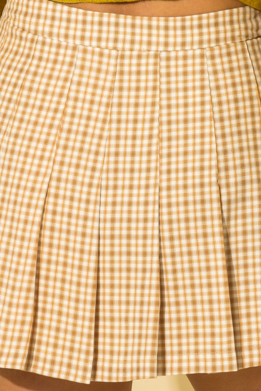 TEASE ME PLAID PLEATED SKATER MINI SKIRT